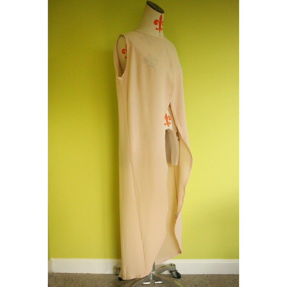 NWT RARE LONDON Sz 8 Elegant Dip Hem Wrap Open Front Long Cardigan Beige UK Made